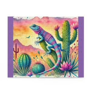Puzzle, Vibrant Watercolor Lizard Illustration, Arizona Wildlife, Jigsaw Game, Brain Teaser, Family Fun Activity, Home Decor