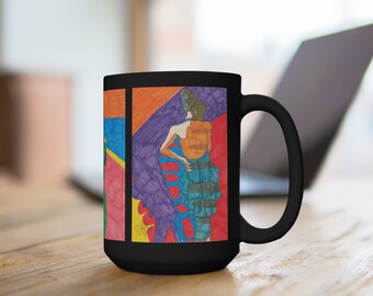 Collectable Artist Mugs - Painted Ladies Print - Designer Black Mug - Extra Large Coffee Cup - Everyday Gifts - Gift Ideas - Gift Mugs