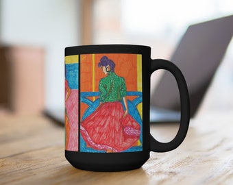 Collectable Artist Mugs - Painted Ladies Print - Designer Black Mug - Extra Large Coffee Cup - Everyday Gifts - Gift Ideas - Gift Mugs