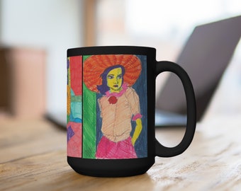 Collectable Artist Mugs - Painted Ladies Print - Designer Black Mug - Extra Large Coffee Cup - Everyday Gifts - Gift Ideas - Gift Mugs