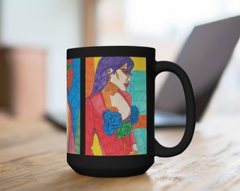 Collectable Artist Mugs - Painted Ladies Print - Designer Black Mug - Extra Large Coffee Cup - Everyday Gifts - Gift Ideas - Gift Mugs