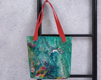 Paint Pour Tote Bag - Casual Tote Bag - Book Bag – School Bag – Travel Bag – Reusable Bag – Shopping Bag – Conversation Bag