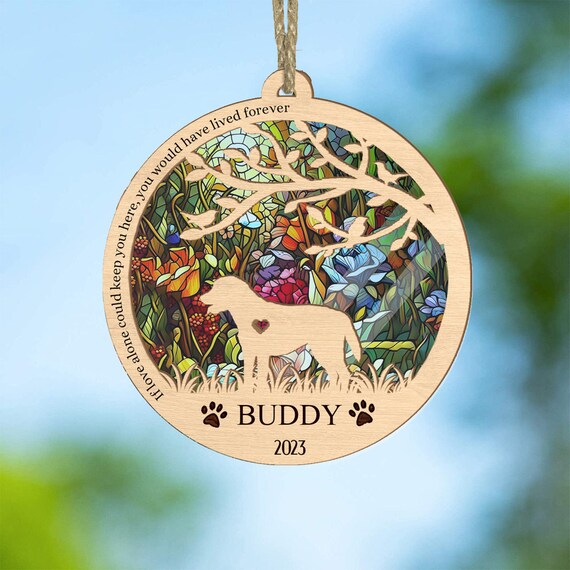 Labrador Retriever Suncatcher Ornament, Pet Memorial Suncatcher, Custom Pet Name And Date Suncatcher, Dog Breed Ornament, Pet Memorial Gifts