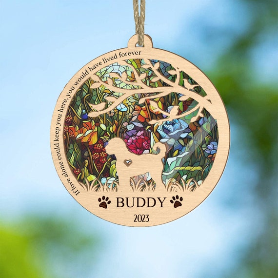 Golden Doodle Suncatcher Ornament, Pet Memorial Suncatcher, Custom Pet With Name And Date Suncatcher, Dog Breeds Ornament, Pet Memorial Gift