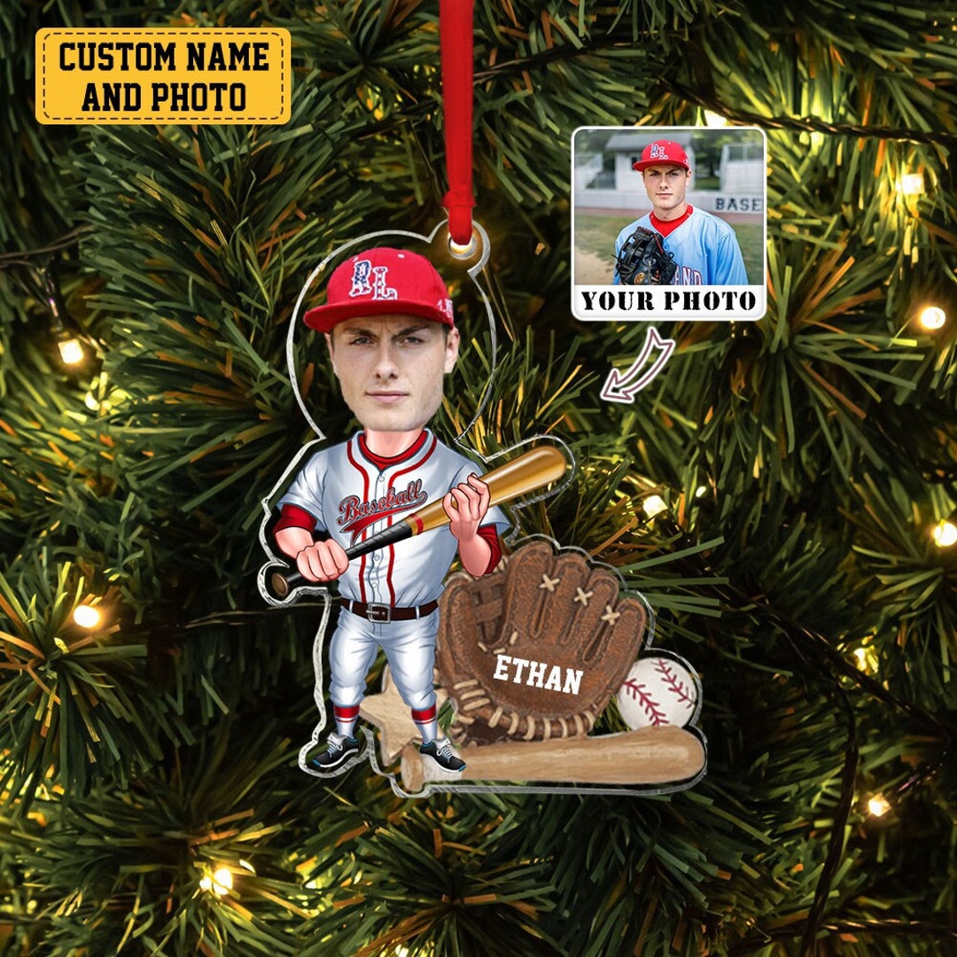 Personalized Baseball Player Photo Ornament, Baseball Ornament for Kids