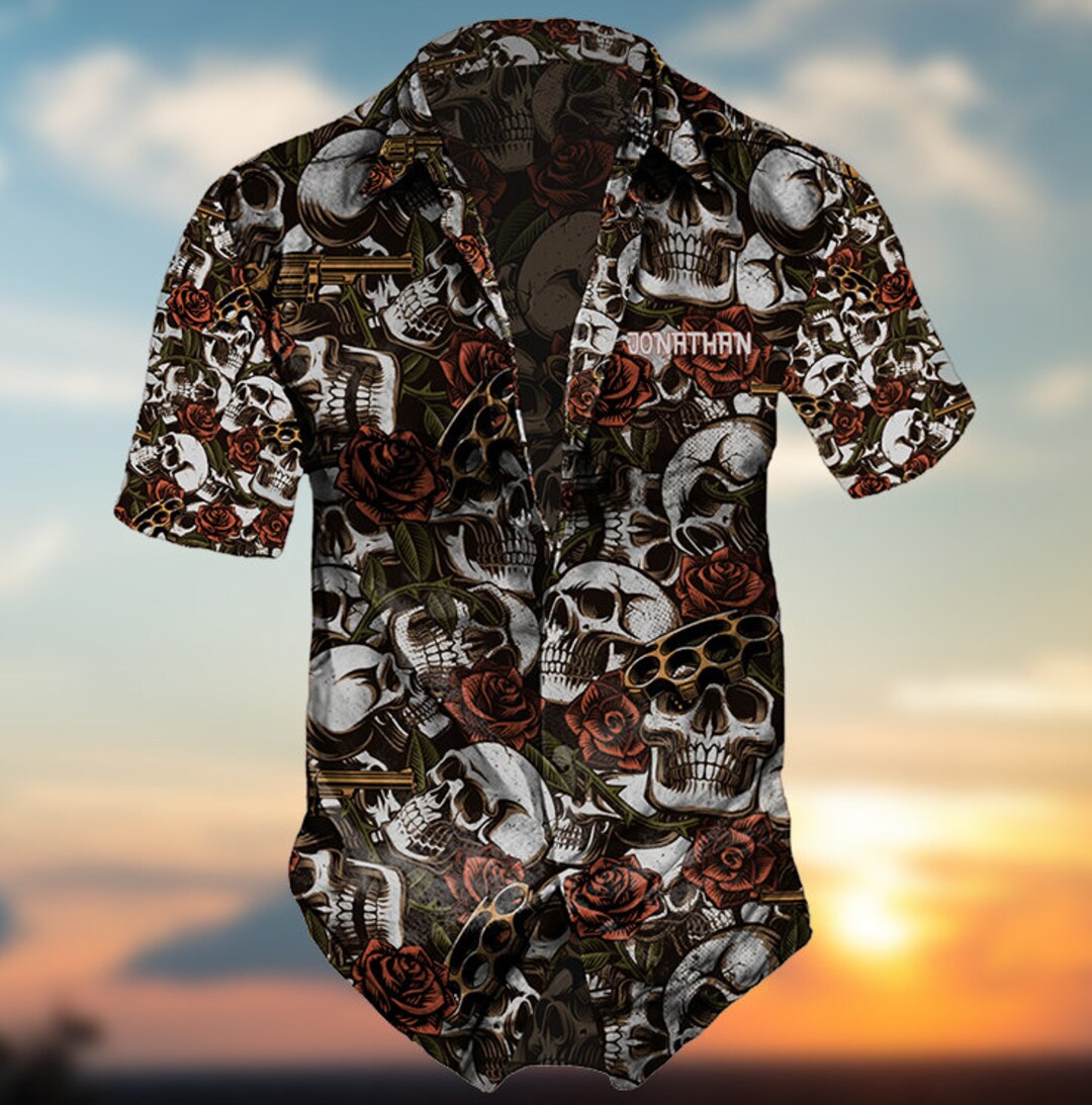 Skull Tropical Hawaiian Shirts for Men American Flag Skull Etsy