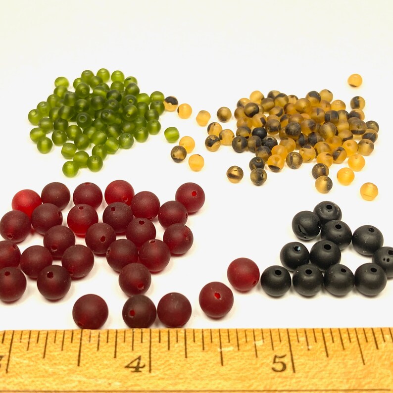 Glass Beads, Matte Glass Beads, 4, 5, 6 Mm Round Beads, Red, Black