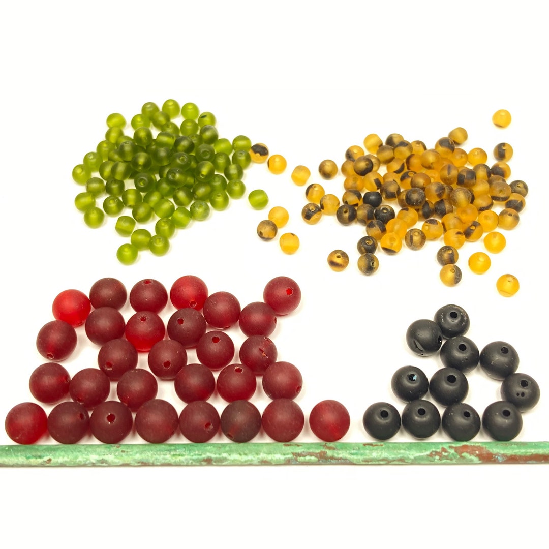Glass Beads, Matte Glass Beads, 4, 5, 6 Mm Round Beads, Red, Black