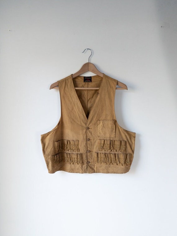 Vintage 1950s Brown Canvas Hunting Vest Cropped F… - image 1