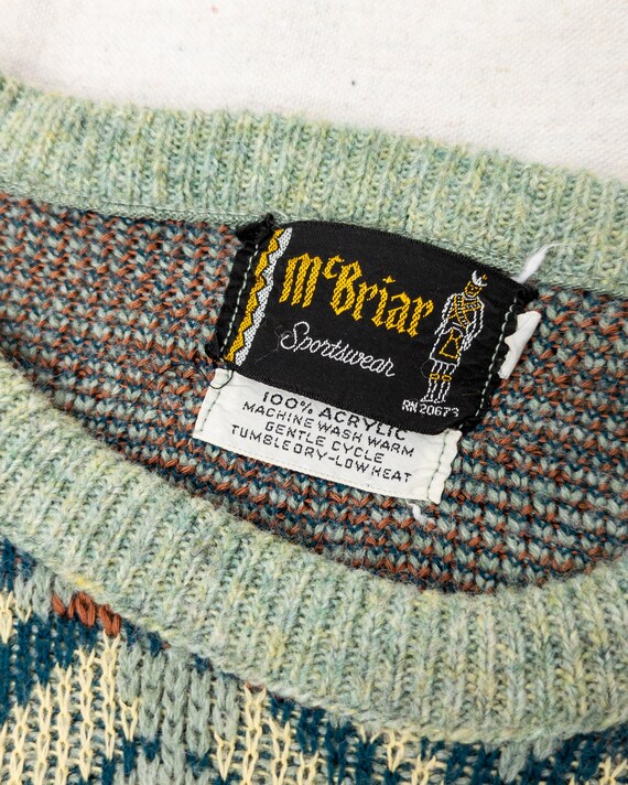 Vintage 1960s Mint Green Intarsia Knit Sweater MC… - image 3