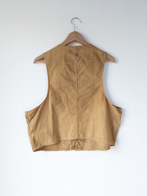 Vintage 1950s Brown Canvas Hunting Vest Cropped F… - image 2