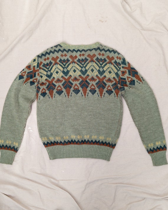 Vintage 1960s Mint Green Intarsia Knit Sweater MC… - image 4