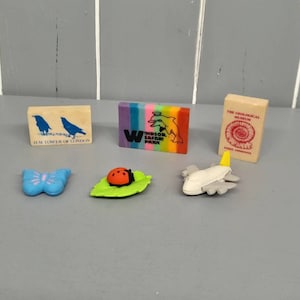 Collection of 6 Vintage Retro Novelty Erasers / Rubbers 80&#39;s - 90&#39;s