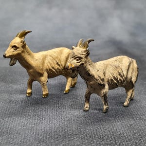 Vintage Pair of Miniature Goat Figurines, Metal Farm Animal Miniatures by Britains