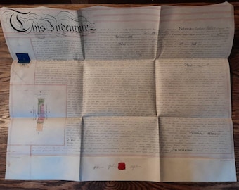 ビクトリア朝の契約書、アンティークな美しい手書きの契約書（羊皮紙に記されたもの）、1862 年 8 月 13 日