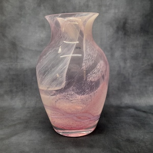 Large Caithness Crystal Vase, Large Pink Swirl Caithness Vase, Scottish Crystal