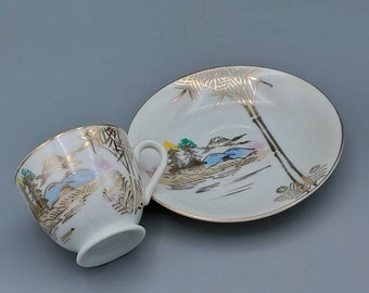 Vintage Japanese Hand Painted Espresso Cup and Saucer