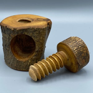 Vintage Olive Art, Wooden Carved Screw Nutcracker