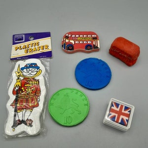 Collection of 6 Vintage Retro Novelty Erasers / Rubbers 80&#39;s - 90&#39;s