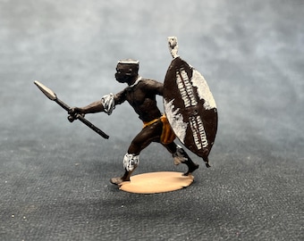 Vintage Hand-Painted Zulu Warrior Figure – English Made Lead Model, c.1950–70s (Unmarked)