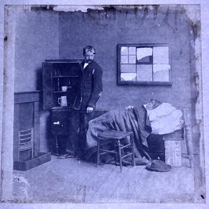 Antique Glass Black and White Magic Lantern Slide, by Early 20th century Slide, Edwardian Dramatised scene