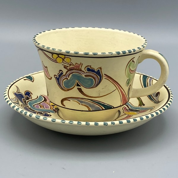 1950s Honiton Devon Pottery Cup and Saucer Set.