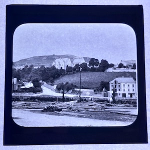 Antique Glass Black and White Magic Lantern Slide, by Early 20th century Slide, Irish Town Enniscorthy