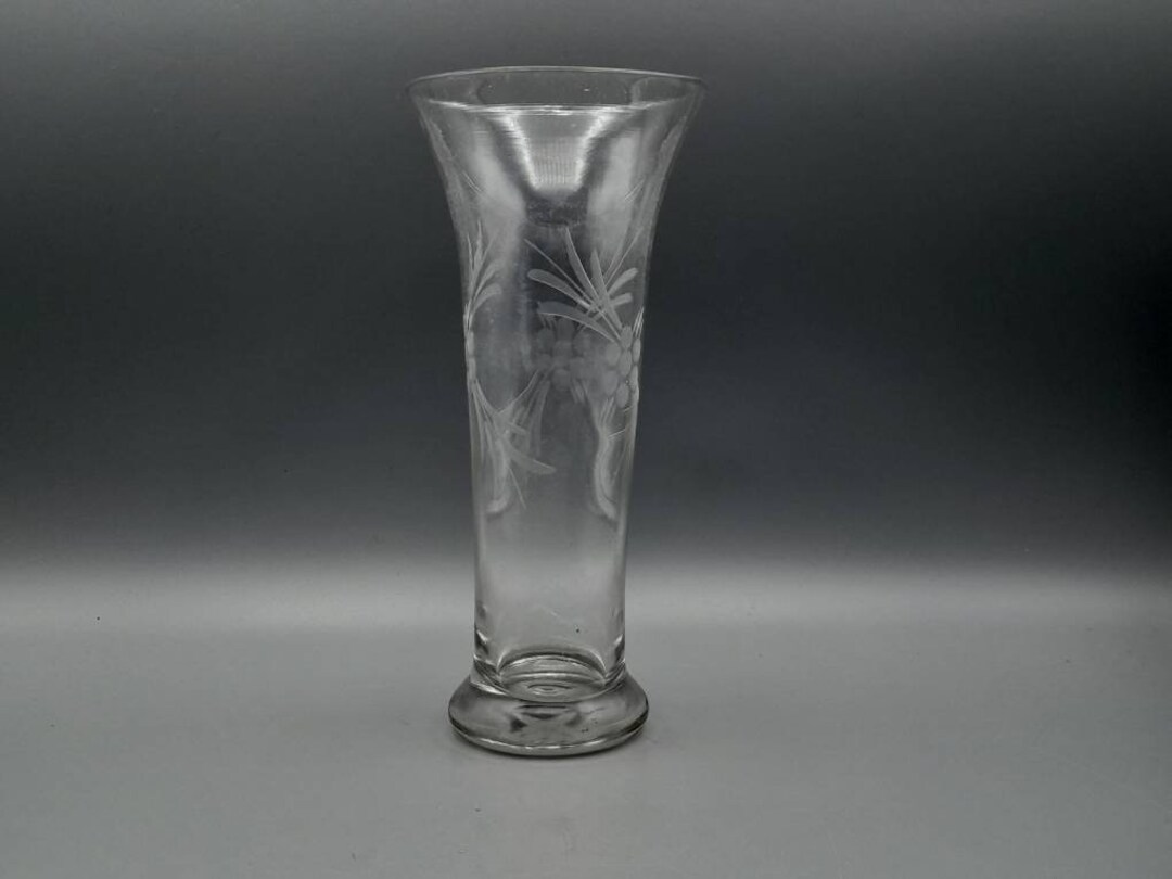 Vintage Etched Clear Glass Vase, 19.2cm Tall - Etsy Canada