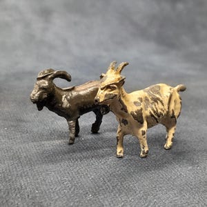 Vintage Pair of Miniature Goat Figurines, Metal Farm Animal Miniatures by Britains