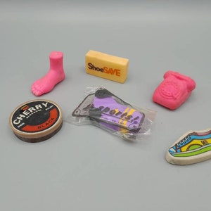 Collection of 6 Vintage Retro Novelty Erasers / Rubbers 80&#39;s - 90&#39;s