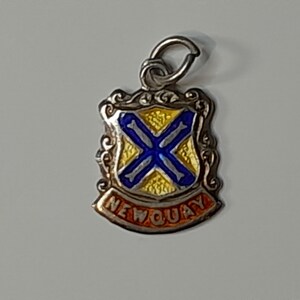 Vintage Sterling Silver Charm, Silver Charm Bracelet Charm, Newquay Crest Charm 2cm