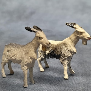 Vintage Pair of Miniature Goat Figurines, Metal Farm Animal Miniatures by Britains