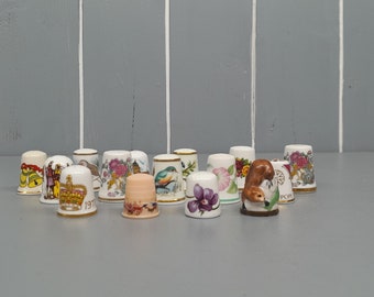 15 Ceramic Thimbles, Assorted Bundle, Assorted Themes - Vintage Thimbles