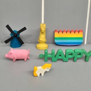 Collection of 6 Vintage Retro Novelty Erasers / Rubbers 80&#39;s - 90&#39;s