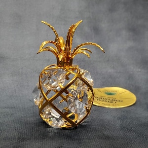 Crystal Pineapple Ornament - 6cm, 24K Gold Plated Crystal Temptations, Spectra Crystal Miniature
