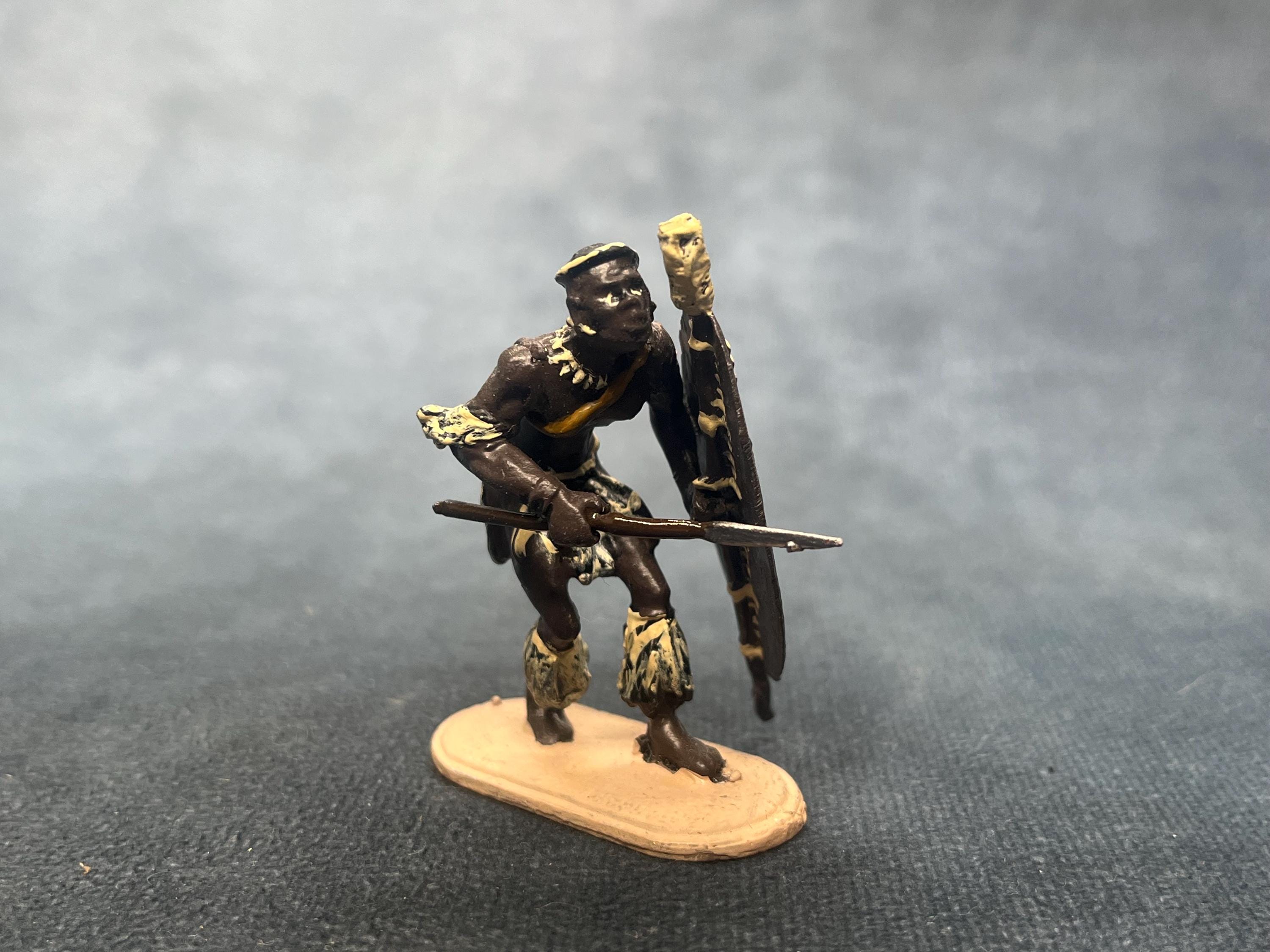 Vintage Hand-painted Zulu Warrior Figure – English Made Lead Model