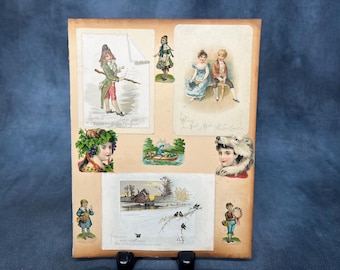 Antique Victorian Scrapbook Page – Double Sided Ephemera Collage Sheet – 19th Century Die Cut Prints, Chromolithograph Illustrations