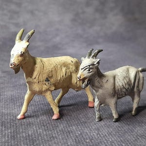 Vintage Pair of Miniature Goat Figurines, Metal Farm Animal Miniatures by Britains