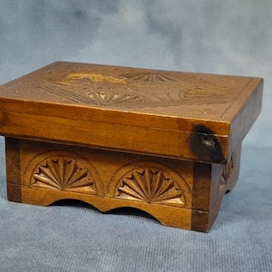 Hand Carved and Engraved Vintage Storage Box, Small Wooden Chest