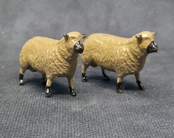 Vintage Pair of Miniature Sheep Figurines, Metal Farm Animal Miniatures by Britains
