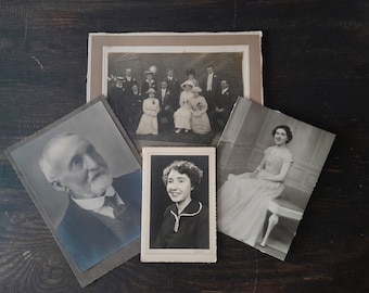 Sammlung von 4 viktorianischen Porträtfotografien, antike Fotografie, viktorianische Mode