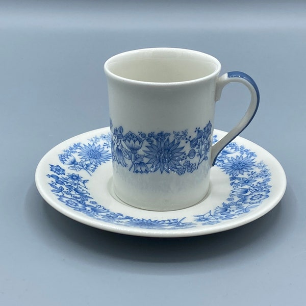 Vintage Royal Doulton, Blue and White Teacup and Saucer.