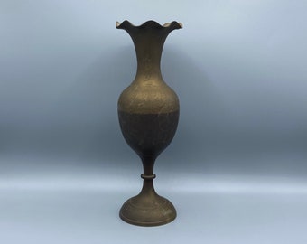 真鍮製メタルフラワーベース ヴィンテージ 8インチ エッチングデザイン