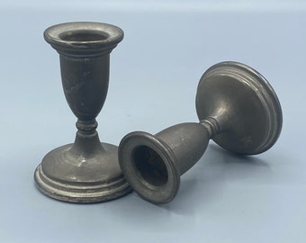 Pair Of Stubby Metal Candle Stick Holders.