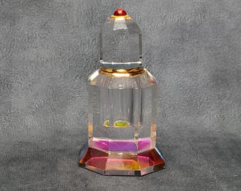 Vintage Kristall Parfümflasche mit Applikator Deckel, schöne Farben, 9,5 cm
