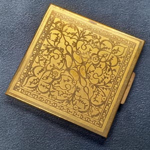 Estuche vintage para polvos compactos/espejo dorado/accesorio de tocador retro fabricado en Inglaterra