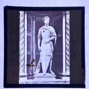 Antique Glass Black and White Magic Lantern Slide, by Early 20th century Slide, Edwardian St. George Statue