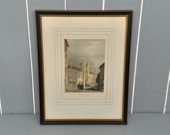 Vintage Hand Coloured Engraving - Engraving of Christ College 1838, Framed