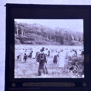 Antique Glass Black and White Magic Lantern Slide, by Early 20th century Slide, Edwardian People on a Field