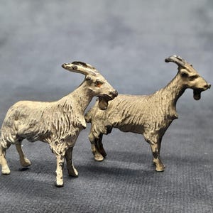 Vintage Pair of Miniature Goat Figurines, Metal Farm Animal Miniatures by Britains
